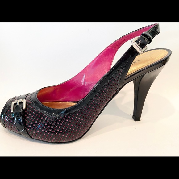 Antonio Melani Slingback Black/Pink Leather Heels - Picture 6 of 11